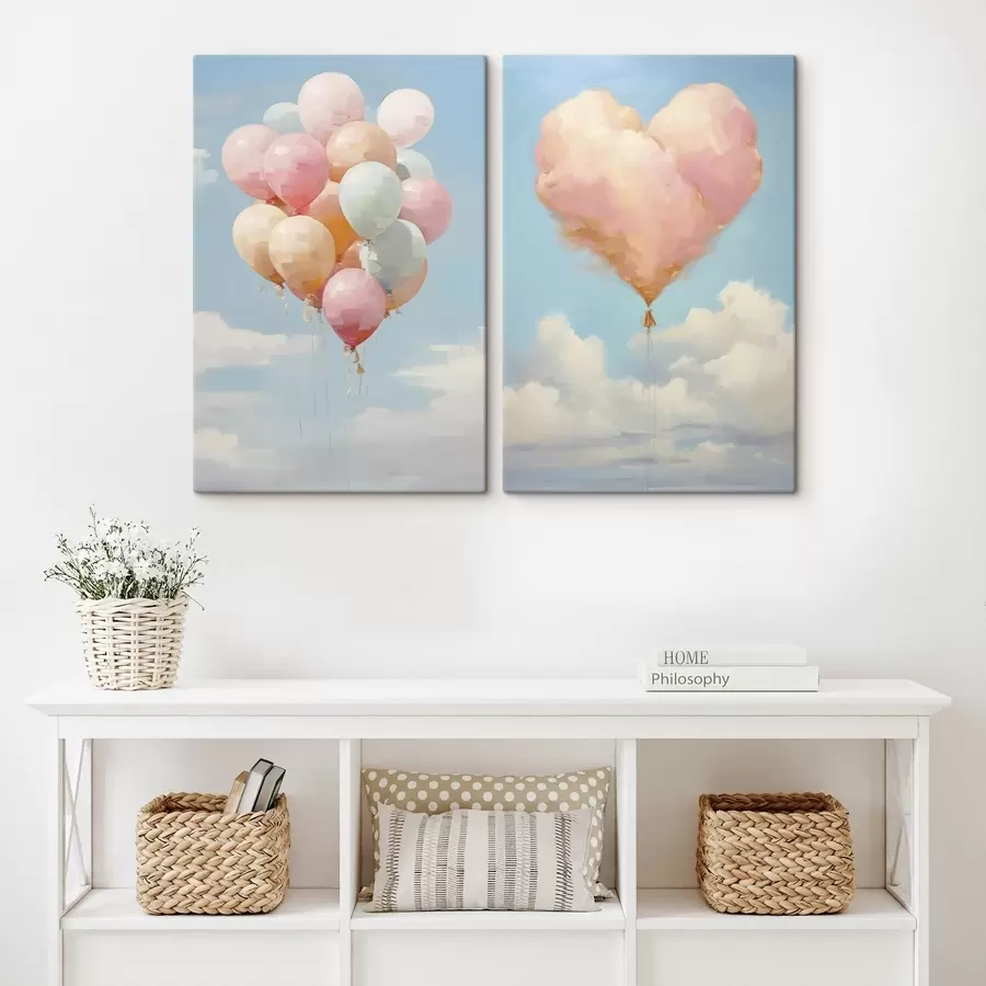  Schilderijen Hart en ballonnen, schilderij in imitatie m31030