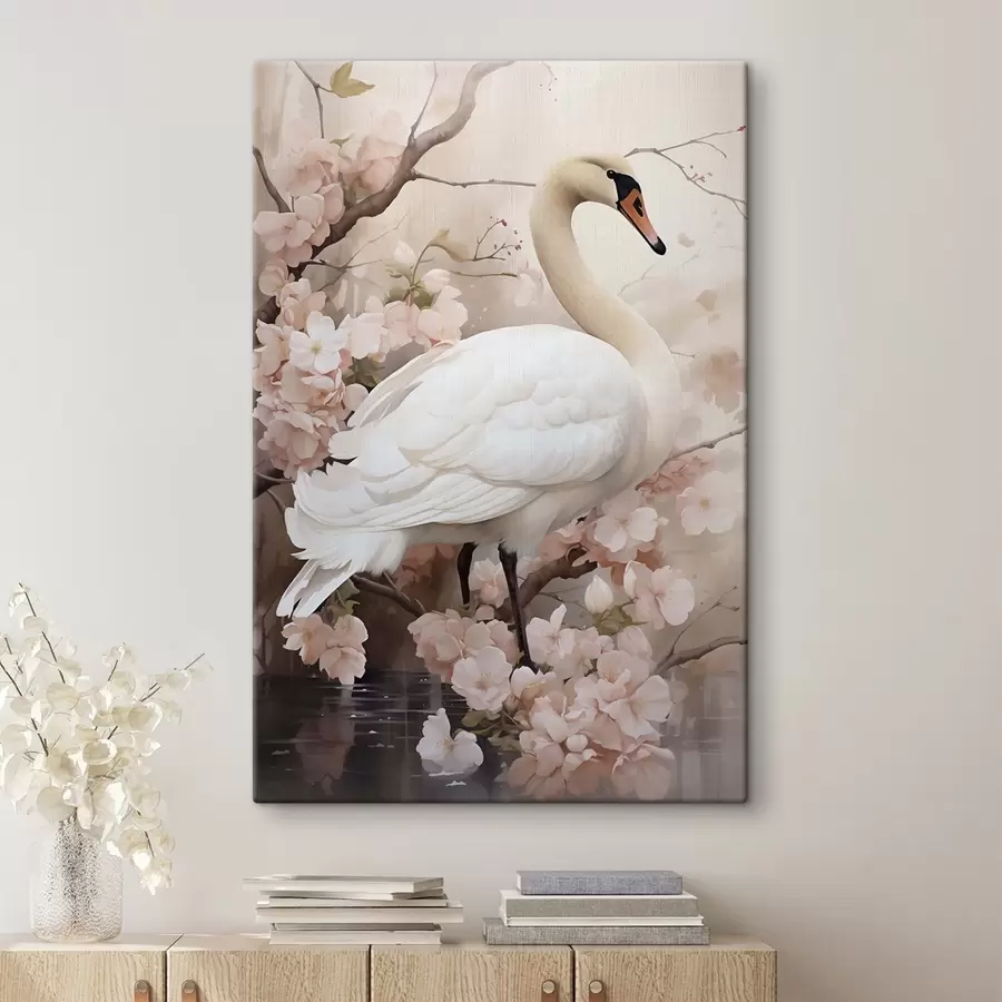  Schilderijen Witte zwaan in een bloeiende tuin s50743