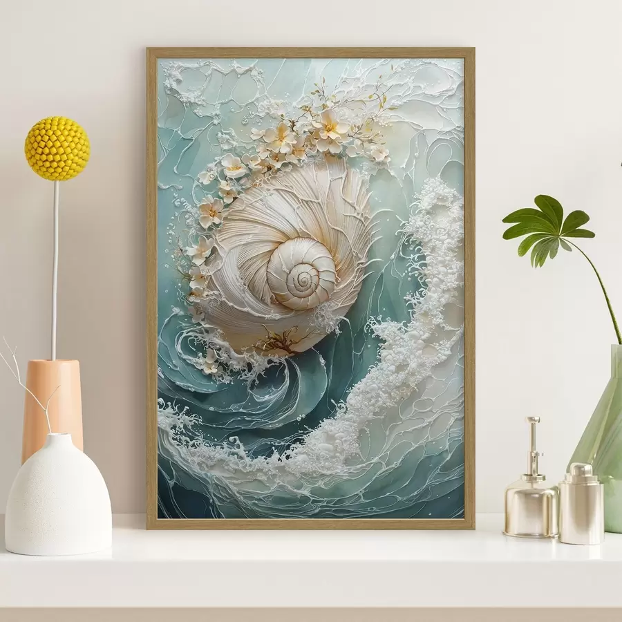 Fotobehang Parelmoerschelp in zeegolfmotief f50741