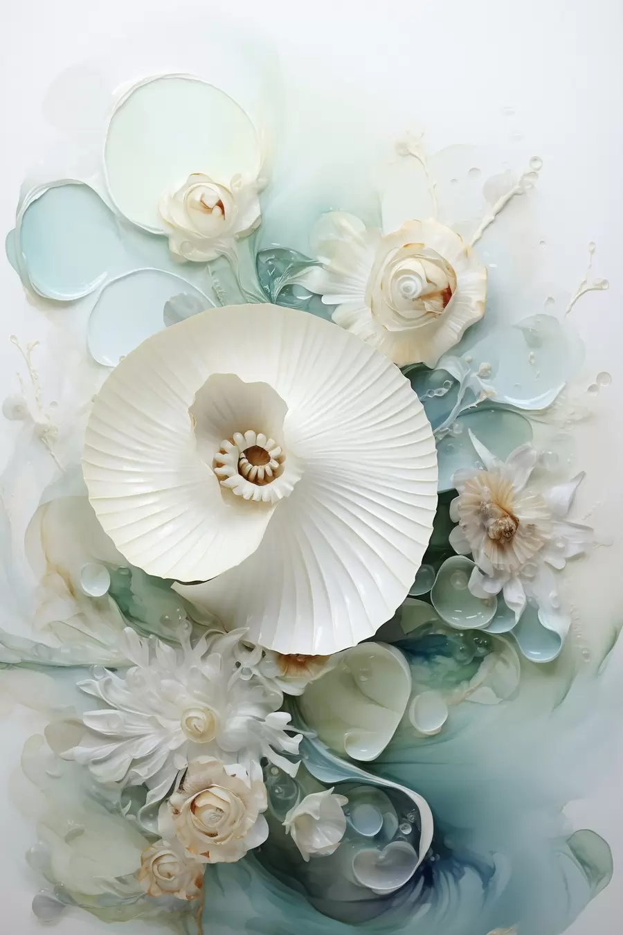 Fotobehang Witte waterlelie in smaragdgroen water f50742