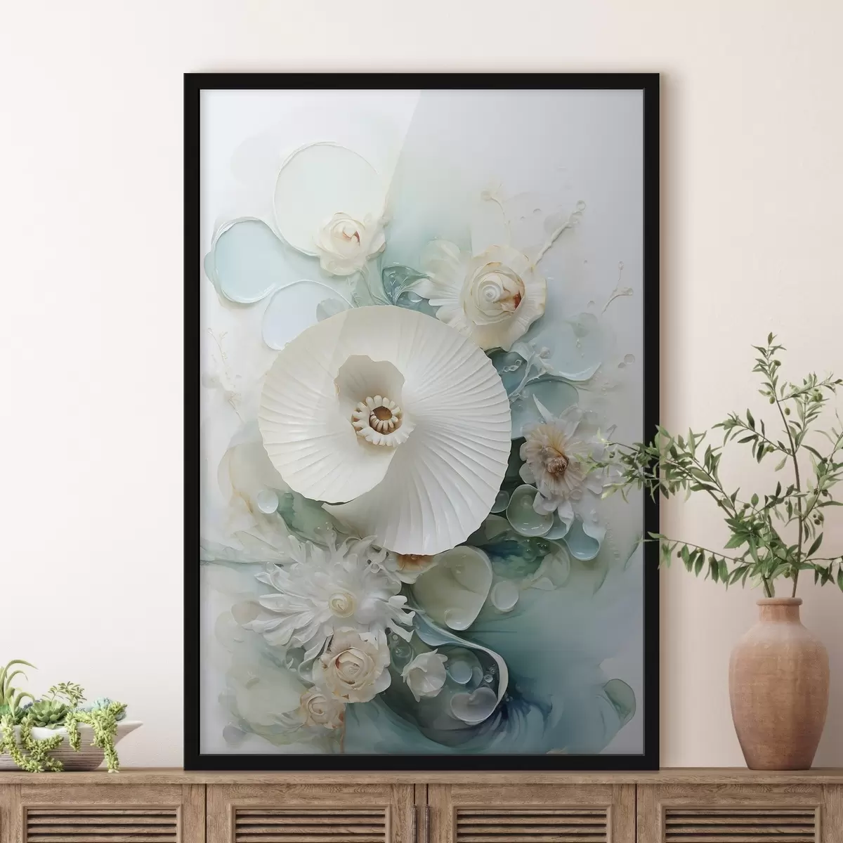 Poster Witte waterlelie in smaragdgroen water f50742