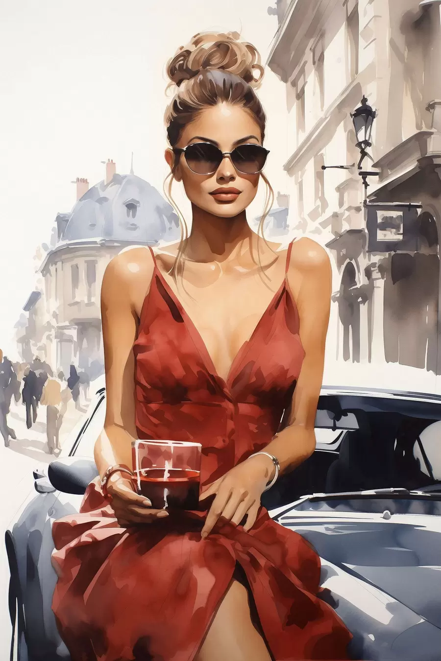 Fotobehang Woman in Red van Convertible f50745