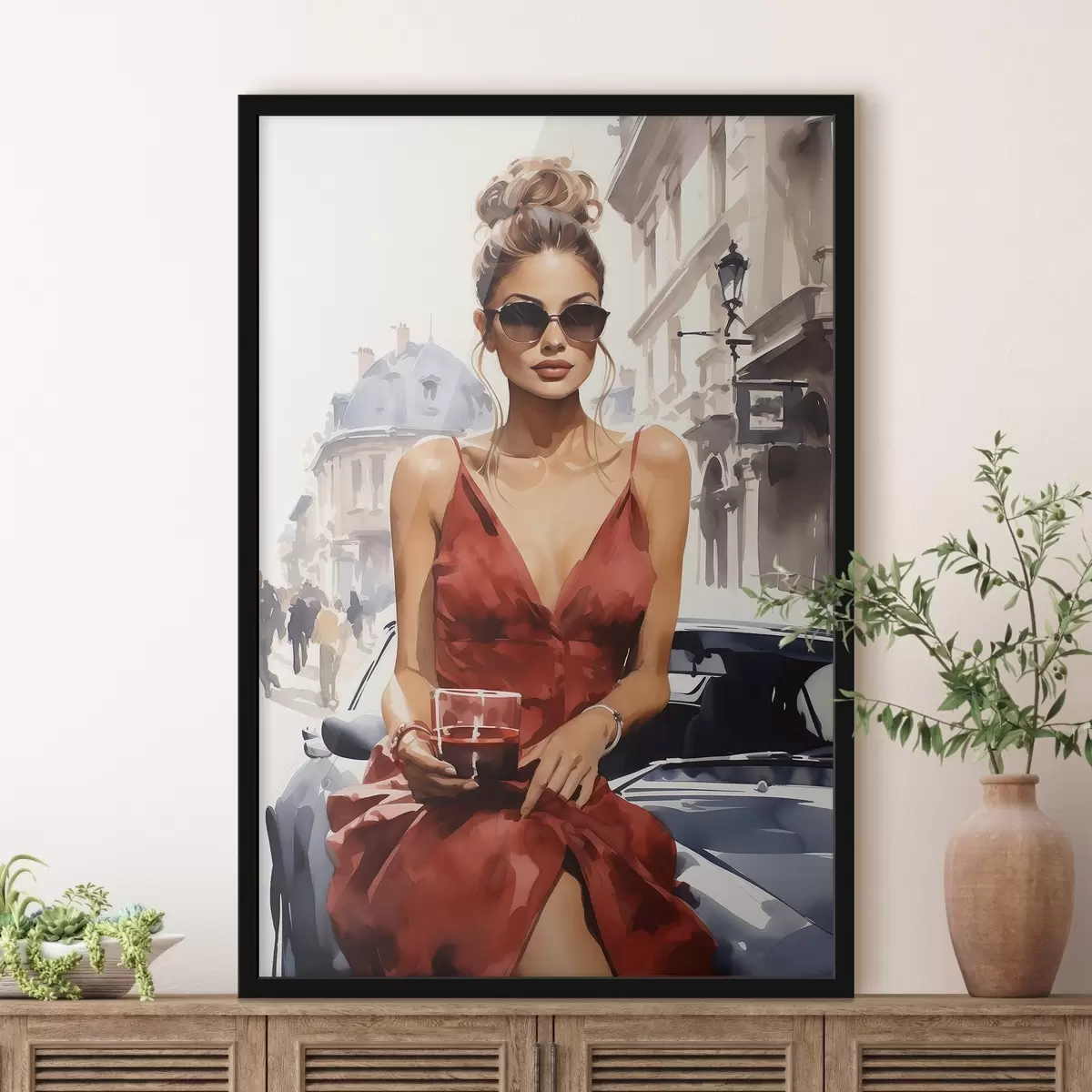 Poster Woman in Red van Convertible f50745
