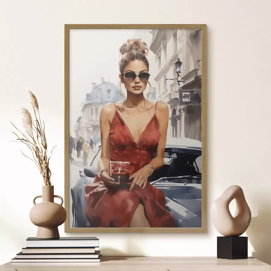 Fotobehang Woman in Red van Convertible f50745