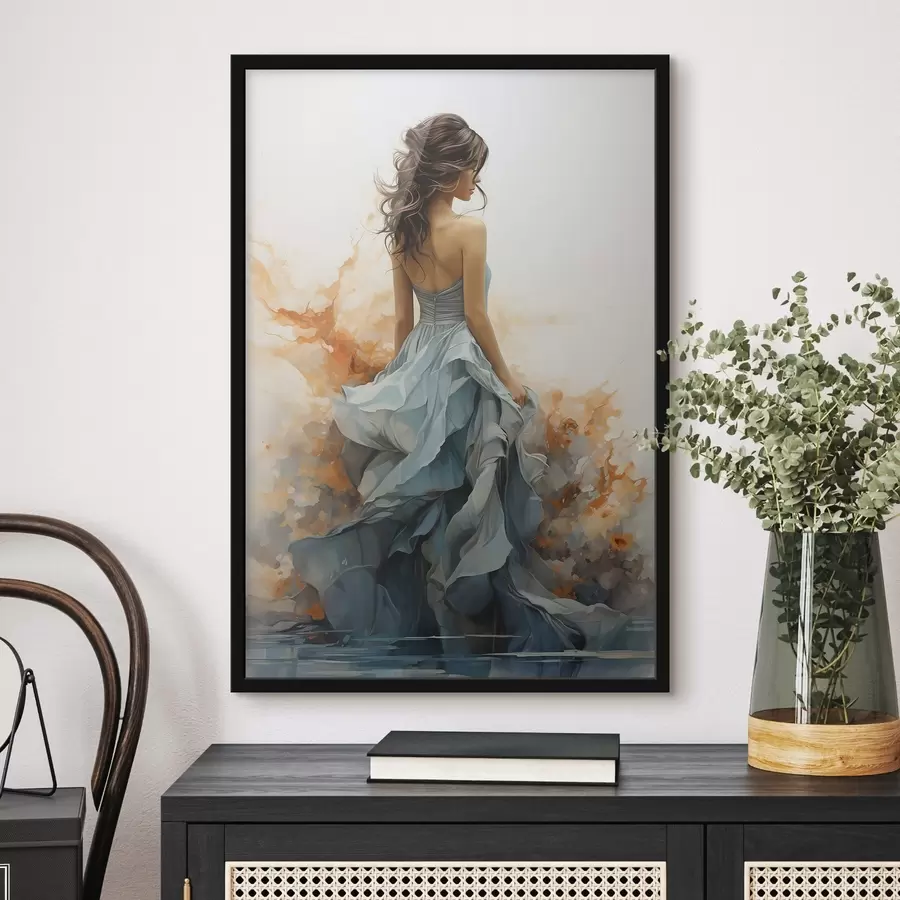 Fotobehang Vrouw in een wijdvallende blauwe jurk f50747
