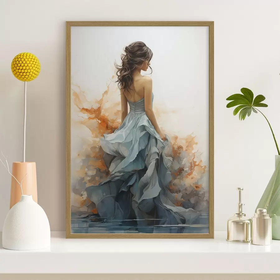 Fotobehang Vrouw in een wijdvallende blauwe jurk f50747