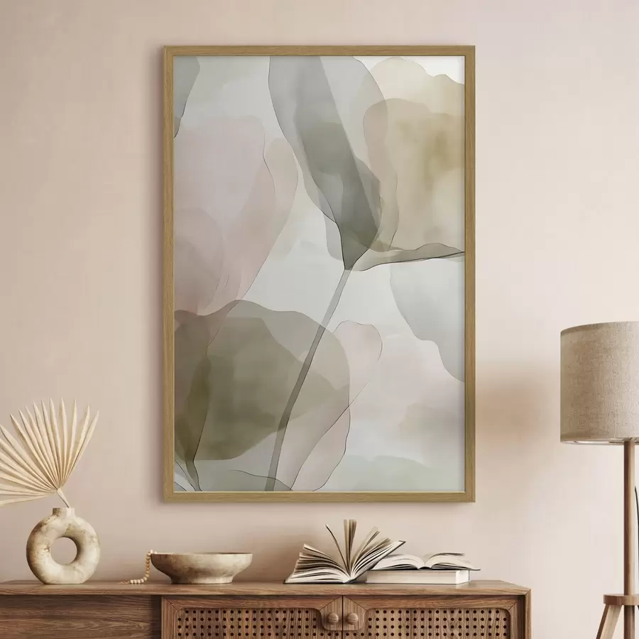 Fotobehang Verfijnde botanische kunst in pasteltinten f50751