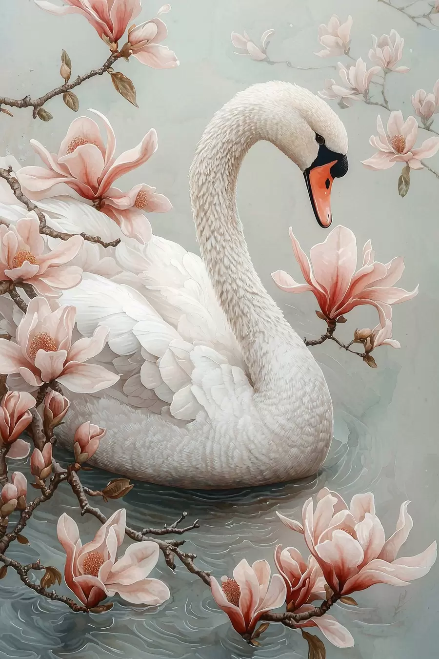 Fotobehang Sneeuwwitte gratie aan het water f50754