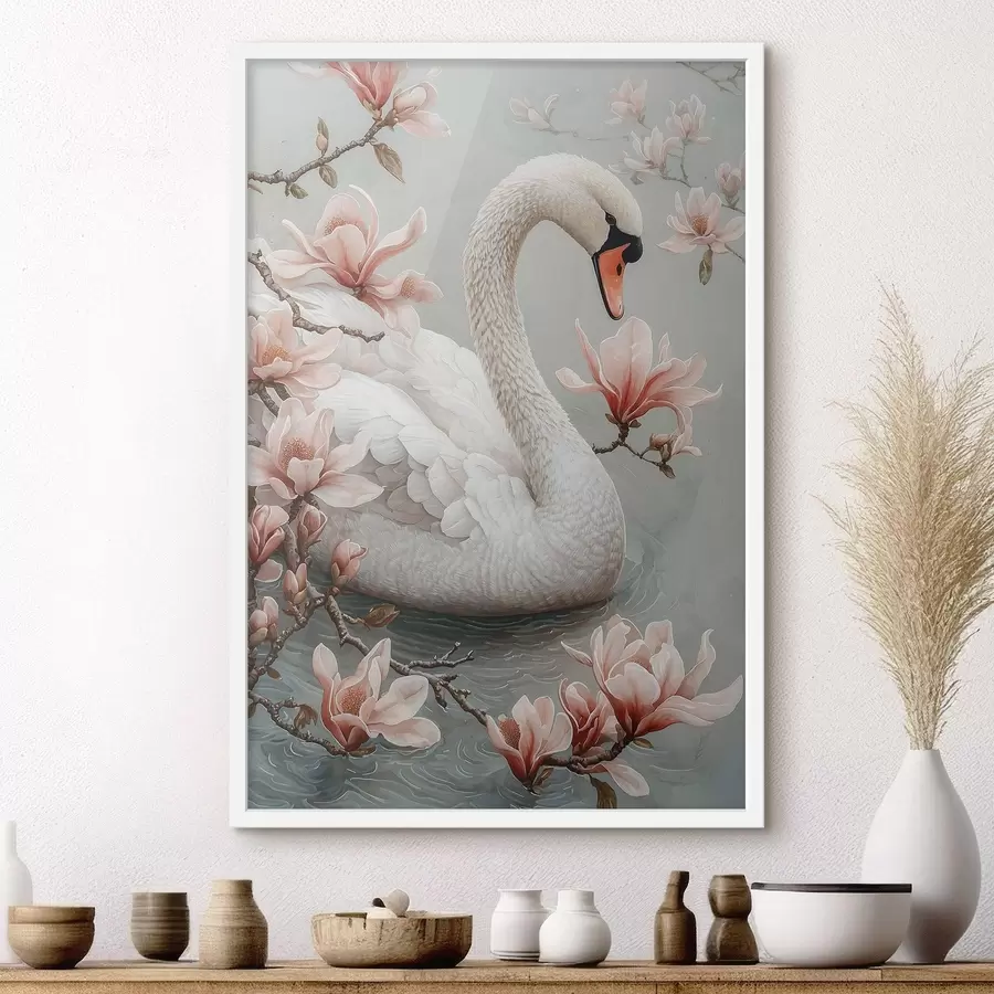 Fotobehang Sneeuwwitte gratie aan het water f50754