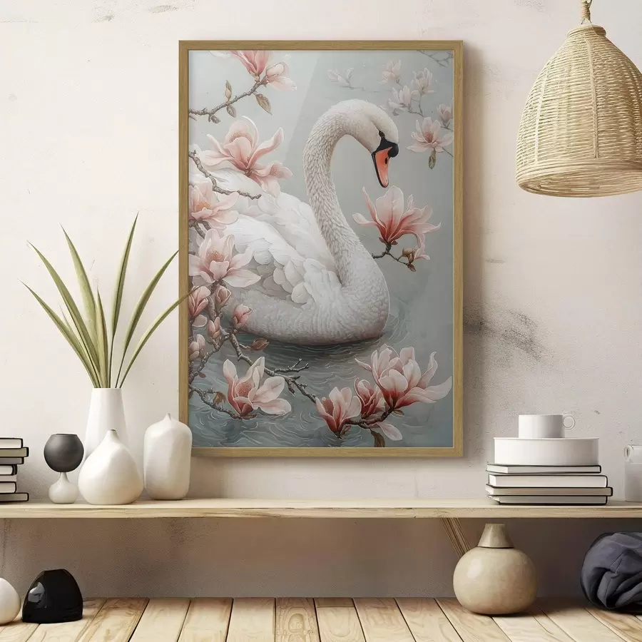 Fotobehang Sneeuwwitte gratie aan het water f50754