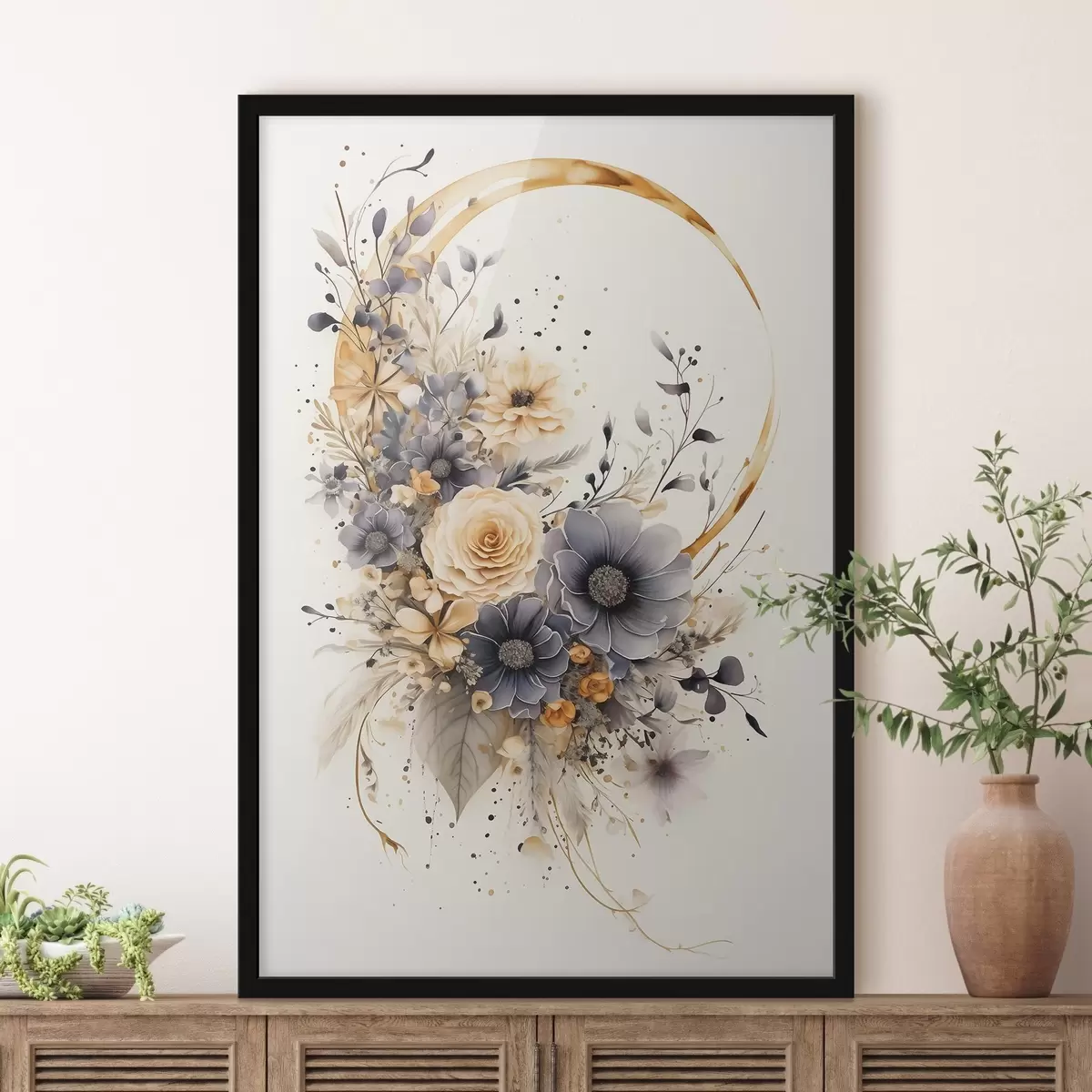 Poster Bloemenkrans op een lichte achtergrond f50756