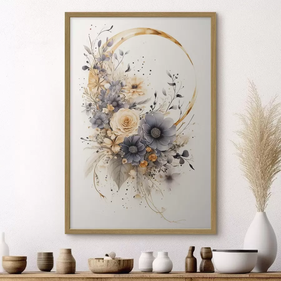 Fotobehang Bloemenkrans op een lichte achtergrond f50756
