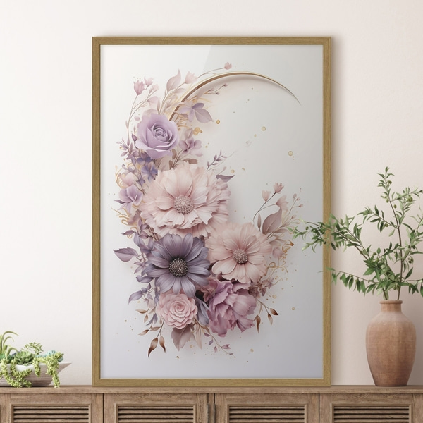 Poster Paarse halve maan met pioenrozen, Posters Bloemen en planten, f50760wo : Uwalls