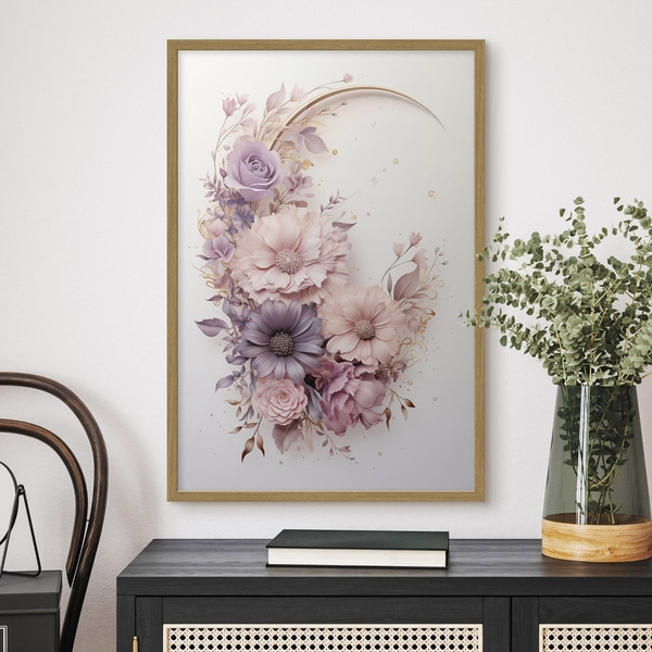 Poster Paarse halve maan met pioenrozen, Posters Bloemen en planten, f50760wo : Uwalls