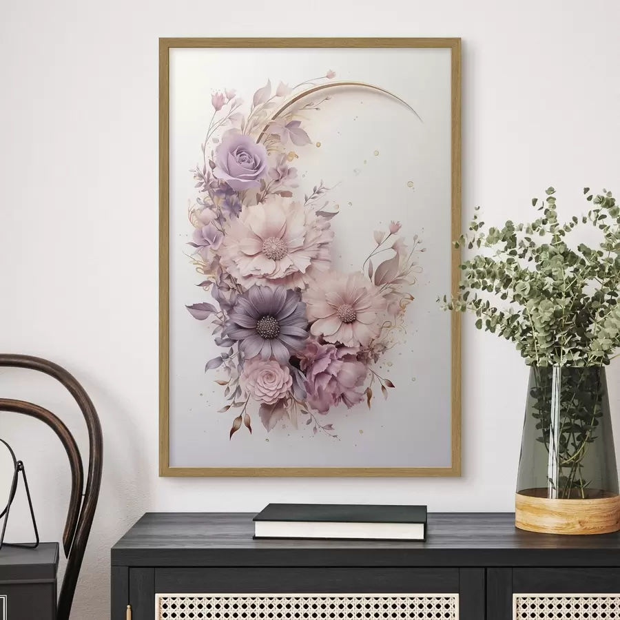 Fotobehang Paarse halve maan met pioenrozen f50760