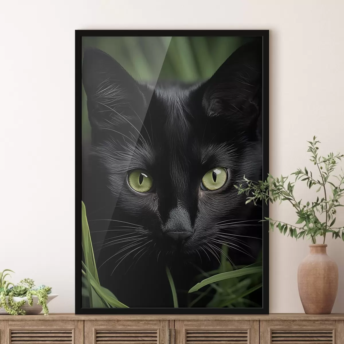 Poster De blik van de zwarte kat in de tropen f50761