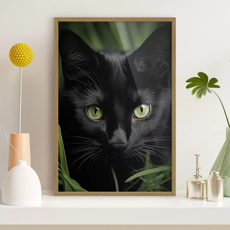 Fotobehang De blik van de zwarte kat in de tropen f50761