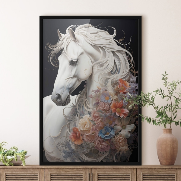 Poster Sneeuwwit paard met vurige manen, Posters Insecten en dieren, f50762bk : Uwalls