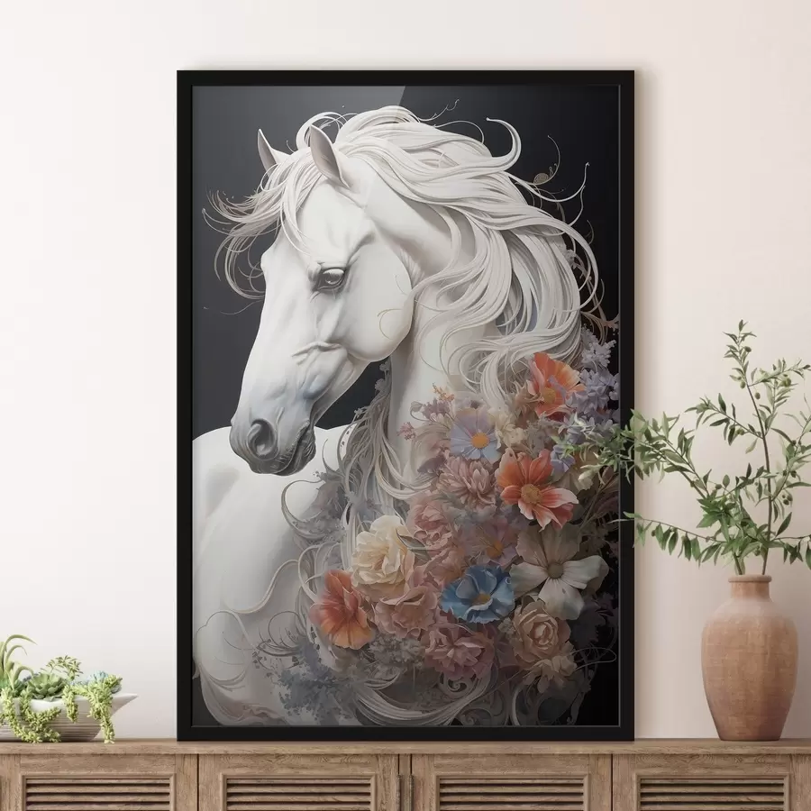Fotobehang Sneeuwwit paard met vurige manen f50762