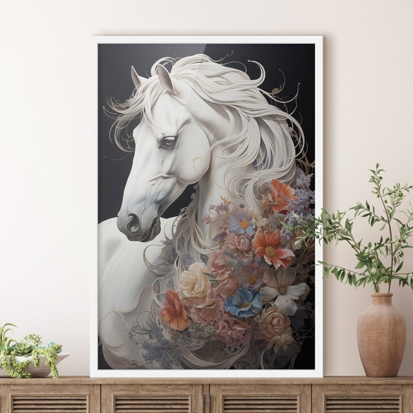 Poster Sneeuwwit paard met vurige manen, Posters Insecten en dieren, f50762wh : Uwalls