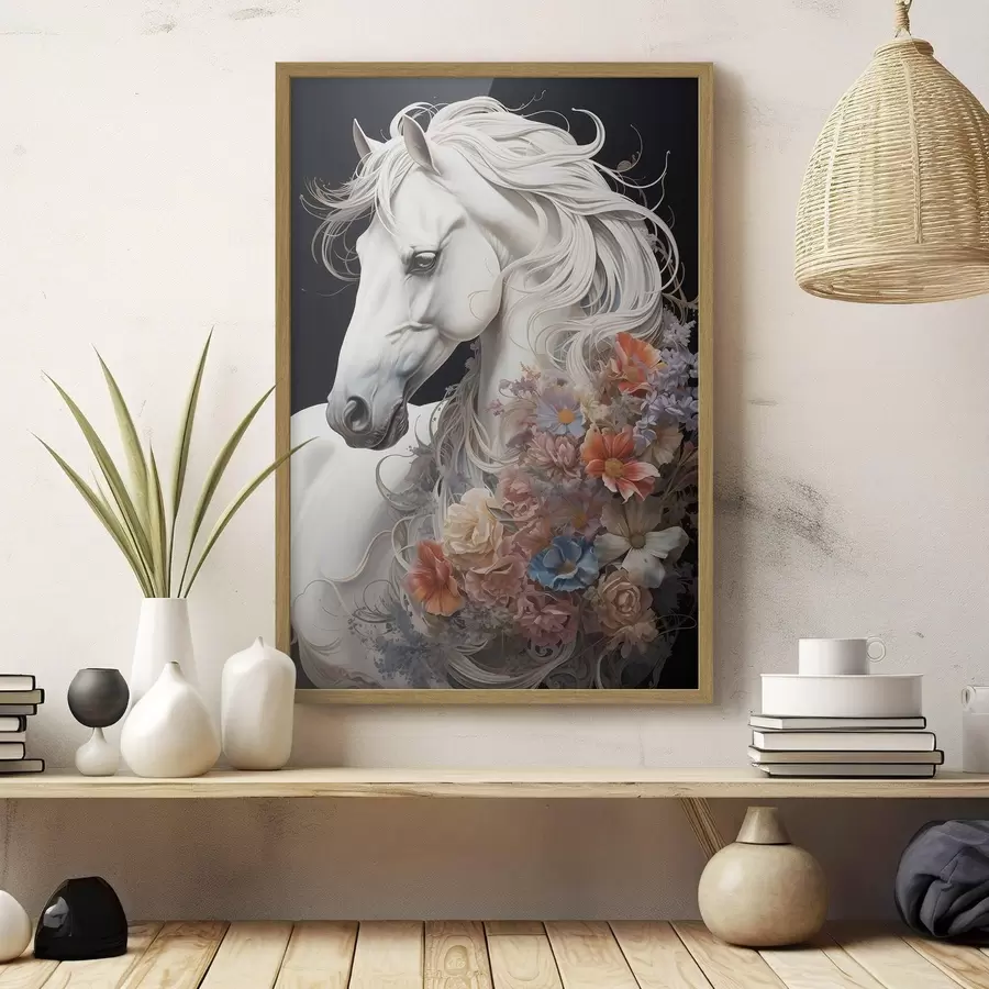 Fotobehang Sneeuwwit paard met vurige manen f50762