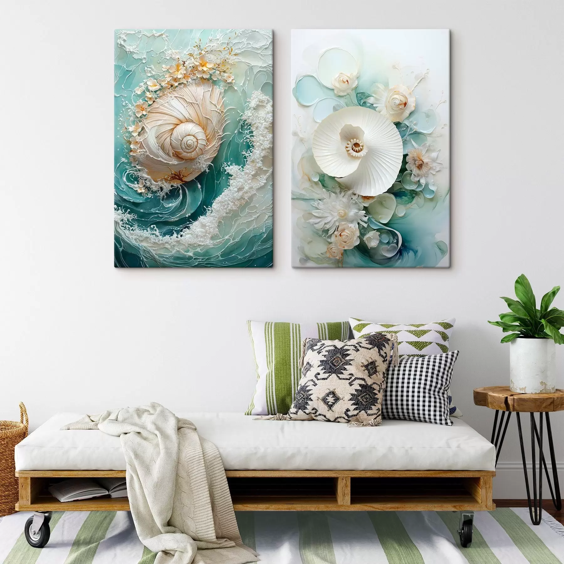 Schilderijen Duet van schelp en bloemen m30998