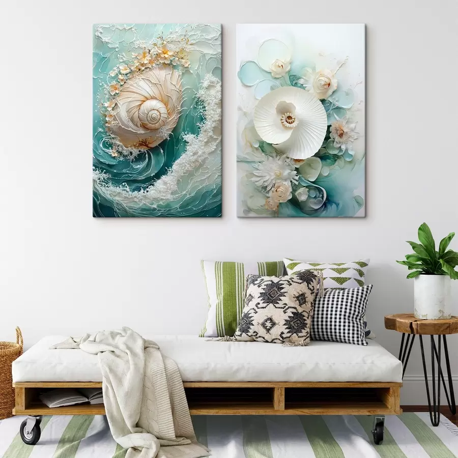  Schilderijen Zeeschaal en witte waterlelie m30998