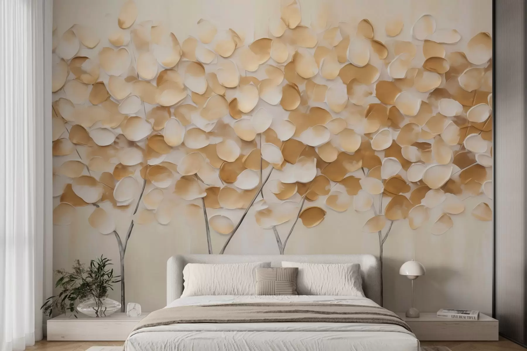 Fotobehang Gestileerde bomen, imitatie van een schilderij w05942