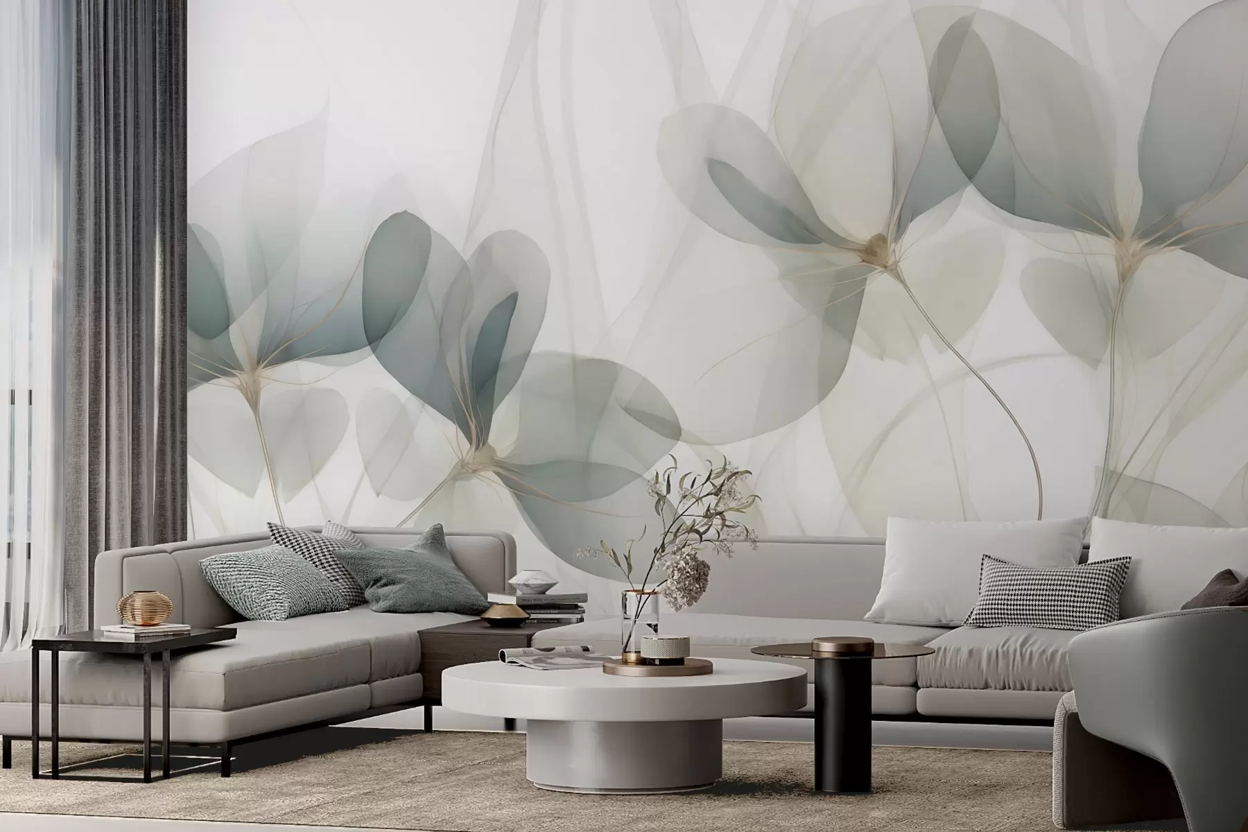 Fotobehang Abstracte bloemen, imitatie van een schilderij w05952