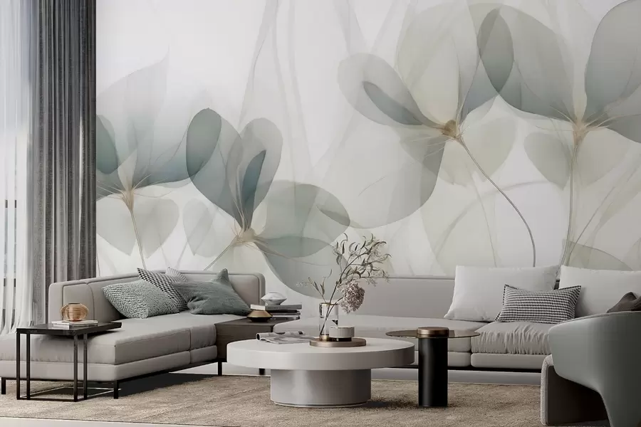 Fotobehang Abstracte bloemen, imitatie van een schilderij w05952