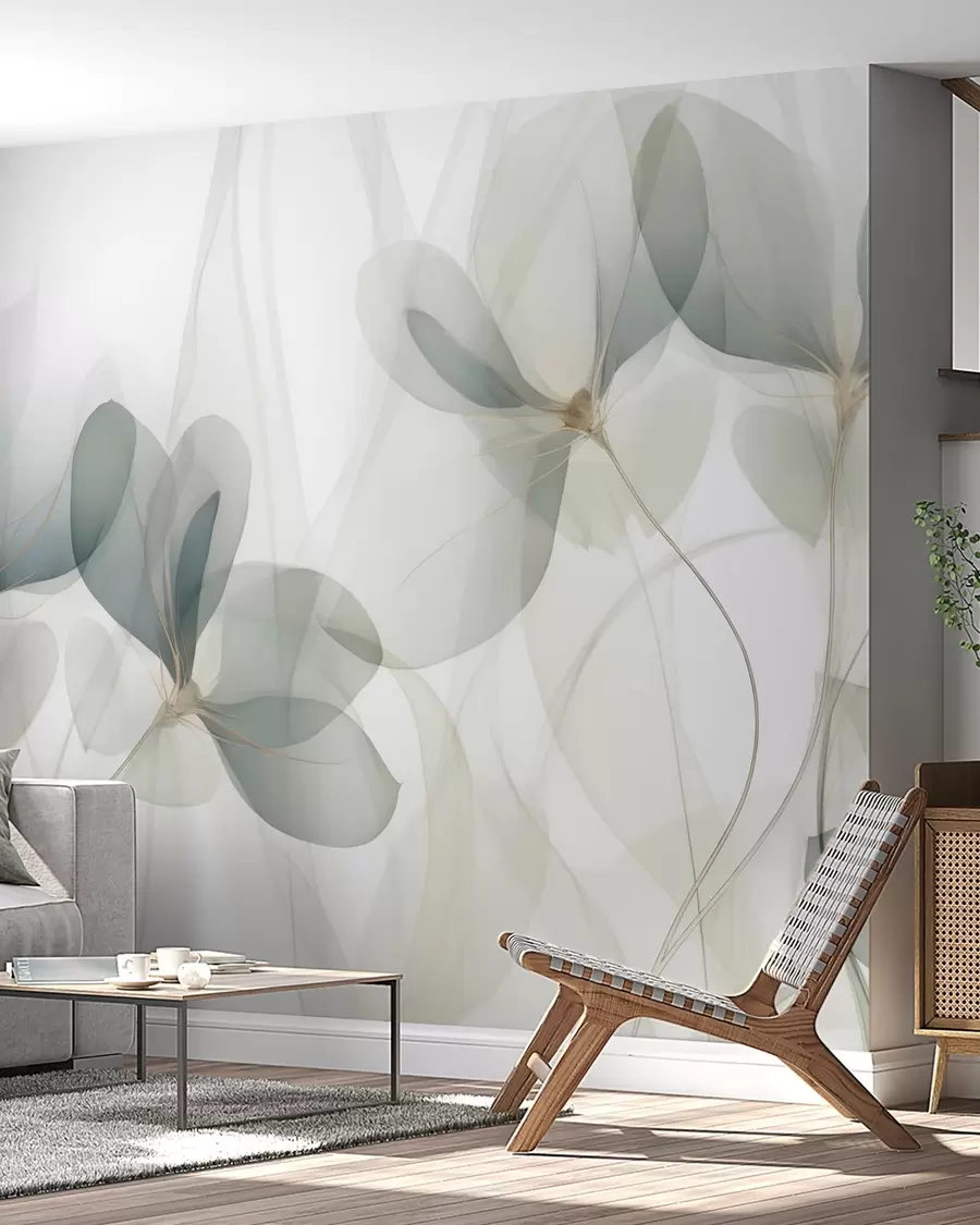 Fotobehang Abstracte bloemen, imitatie van een schilderij w05952