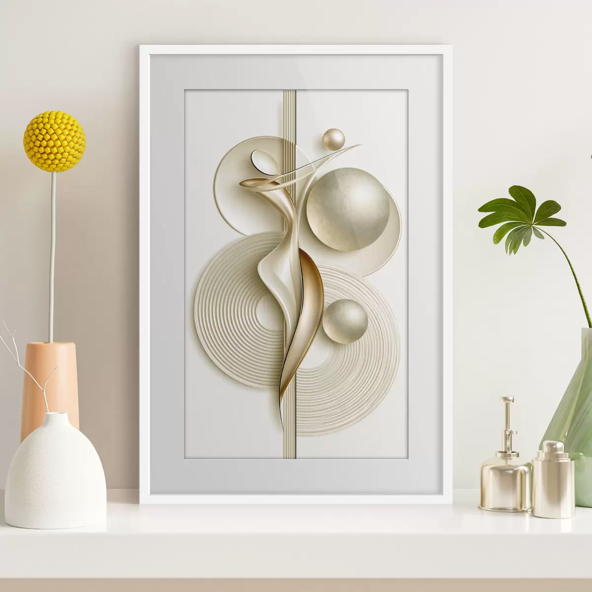 Poster Elegante abstracte figuur met ballen f50859