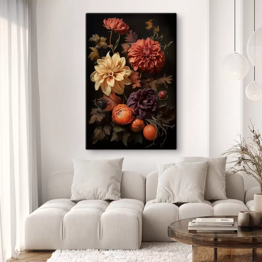  Schilderijen Herfstdahlia’s op een donkere achtergrond s50909