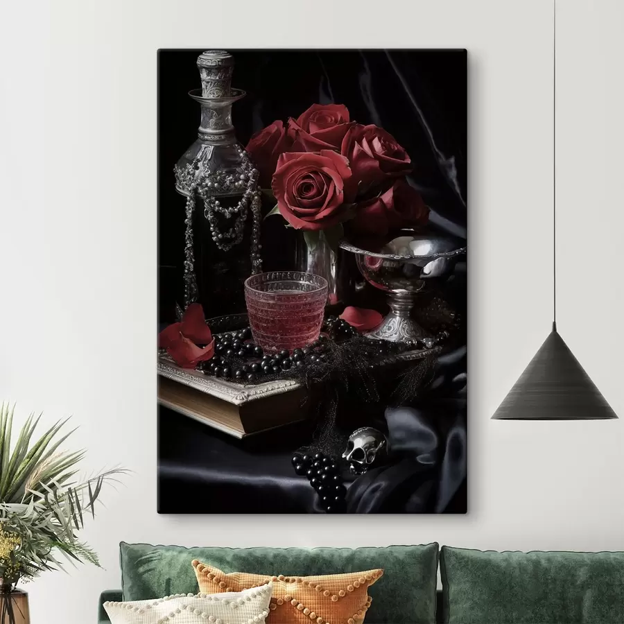  Schilderijen Vintage stilleven met glas en rozen s50915
