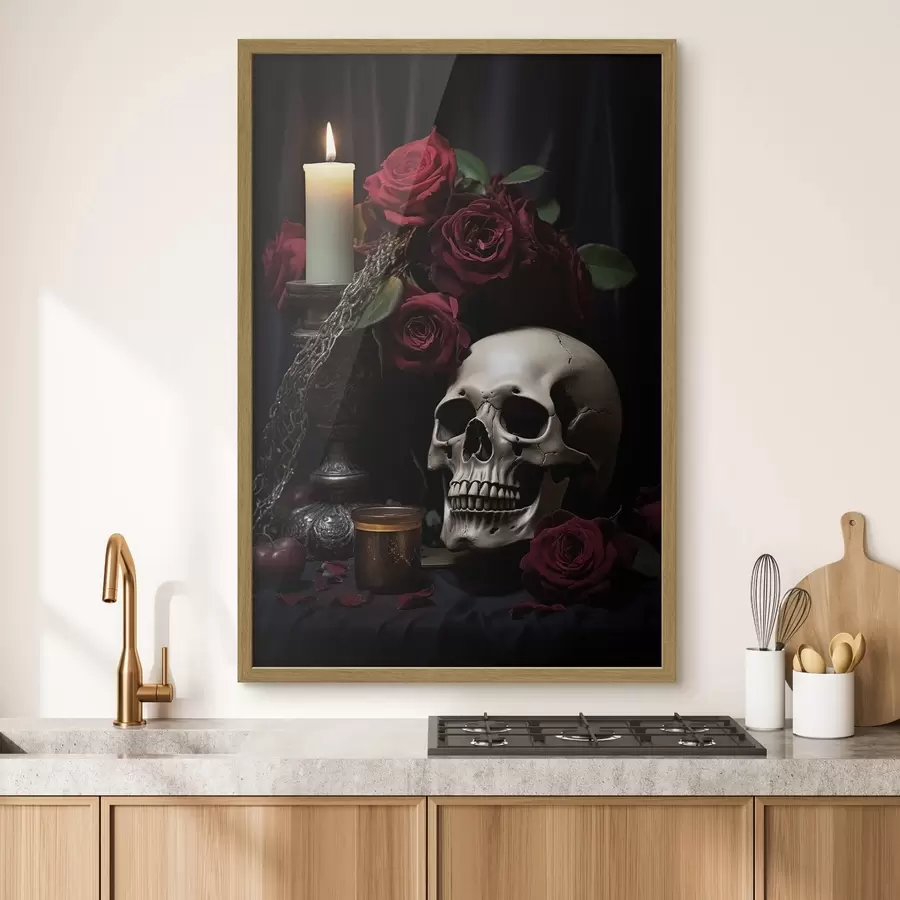 Fotobehang Gotisch stilleven met kaars en schedel f50908