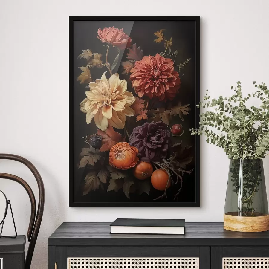 Fotobehang Herfstdahlia’s op een donkere achtergrond f50909