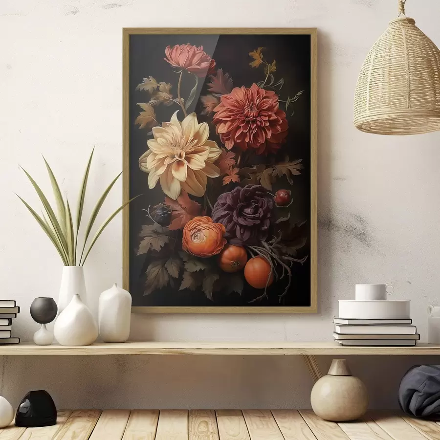 Fotobehang Herfstdahlia’s op een donkere achtergrond f50909