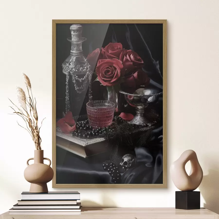 Fotobehang Vintage stilleven met glas en rozen f50915