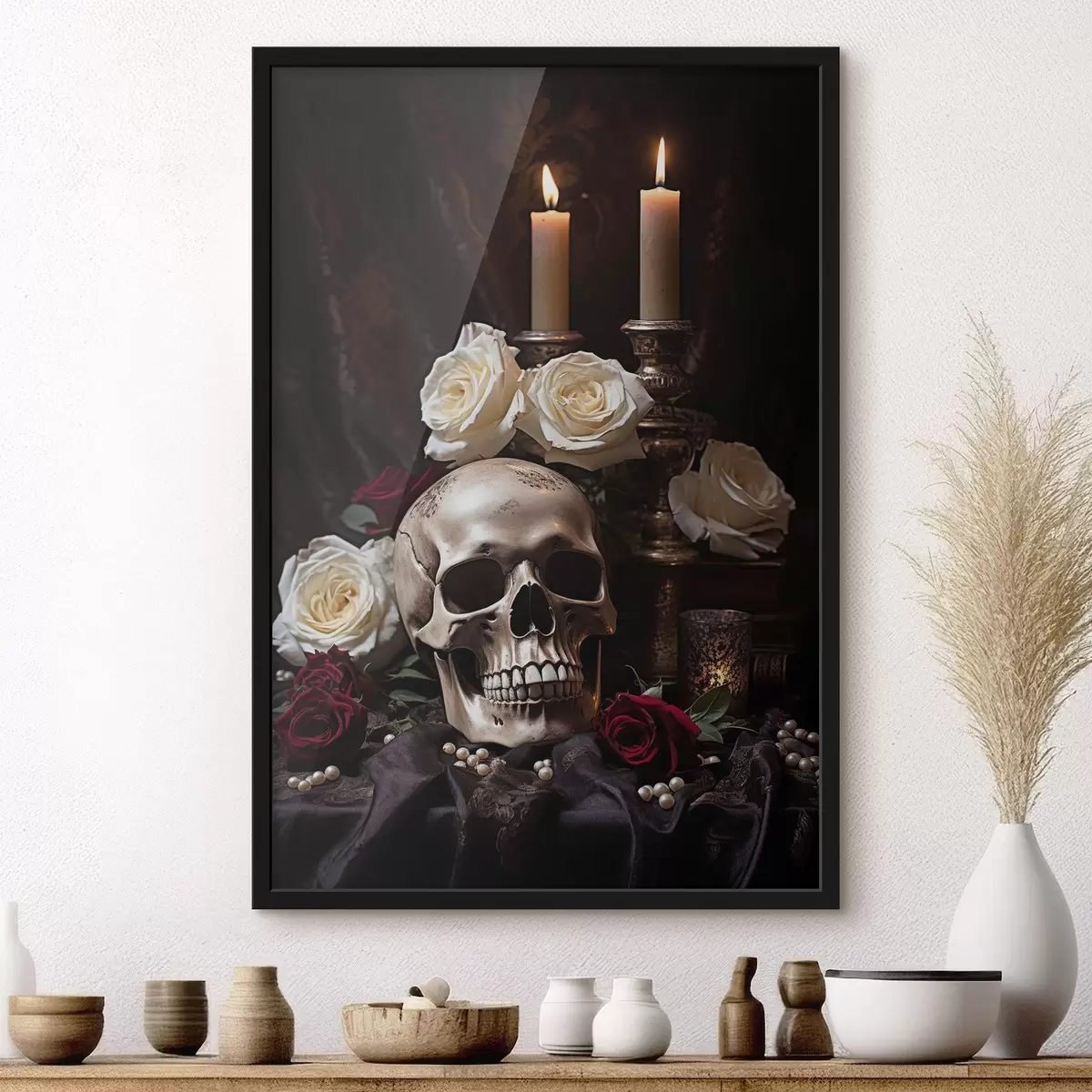 Poster Nachtelijk stilleven bij kaarslicht f50916