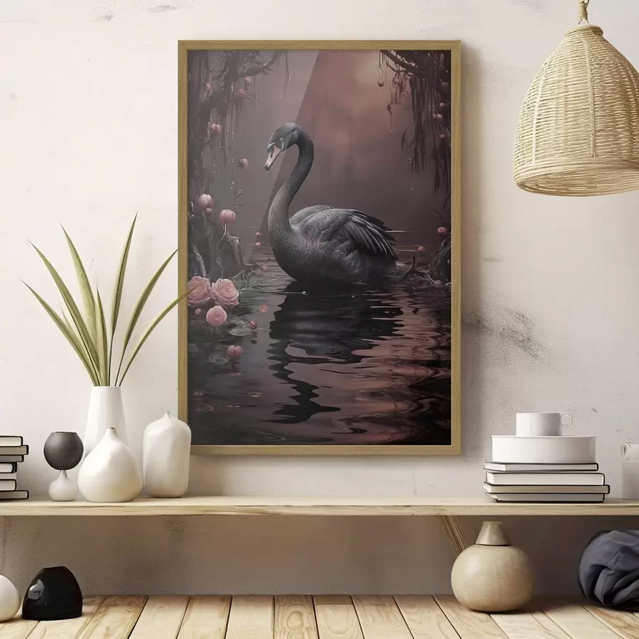 Fotobehang Zwarte zwaan op het wateroppervlak van het meer f50917