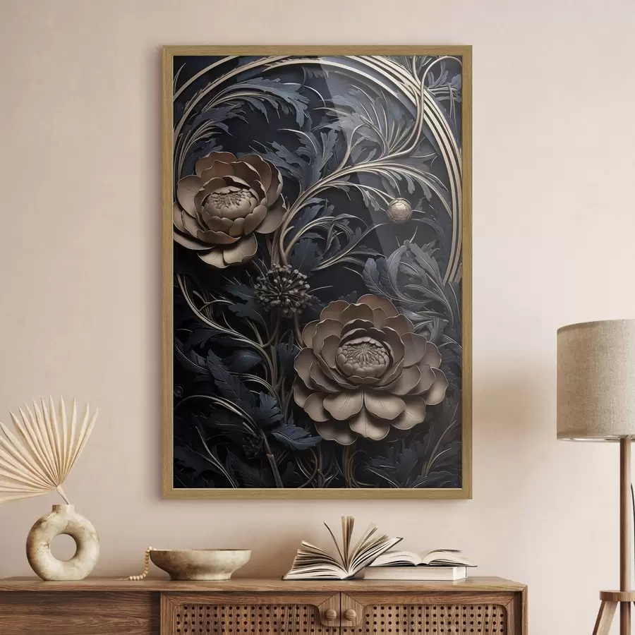 Fotobehang Reliefornament van brons met bloemen f50918