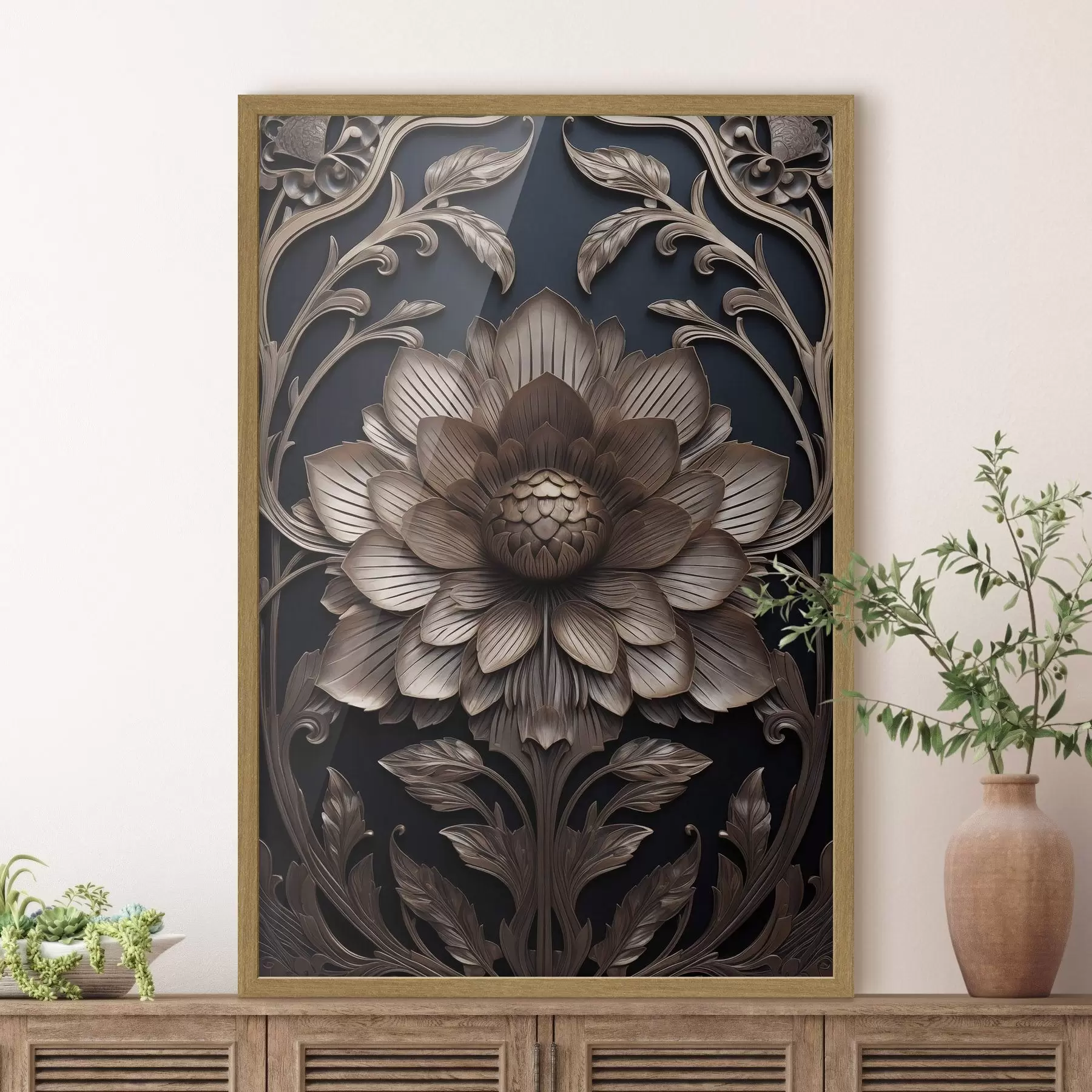 Fotobehang Gesneden monogram met 3D-bloem f50919