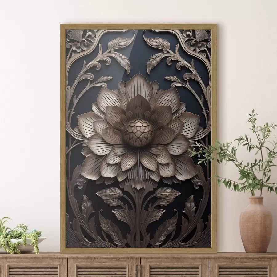 Fotobehang Gesneden monogram met 3D-bloem f50919