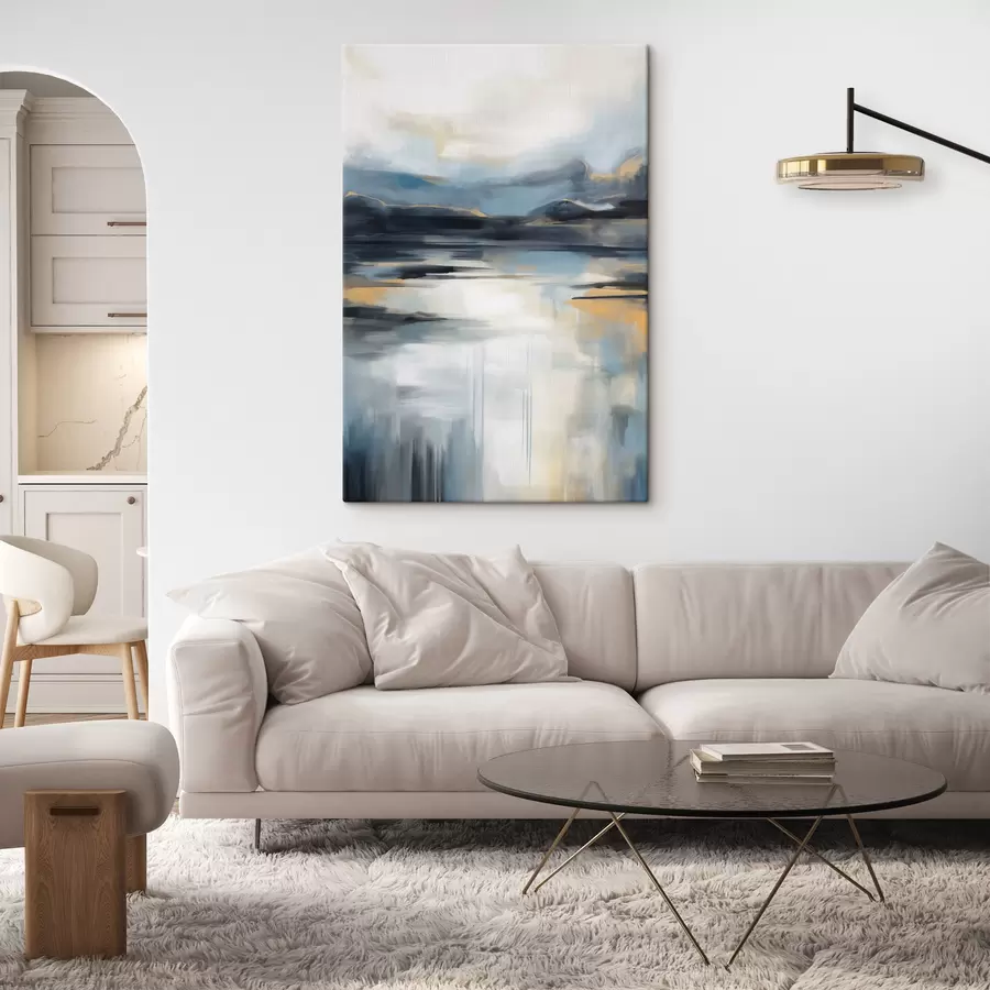  Schilderijen Abstrakt landschap met blauw, grijs en geel, in de stijl van een schilderij met textuur s50946