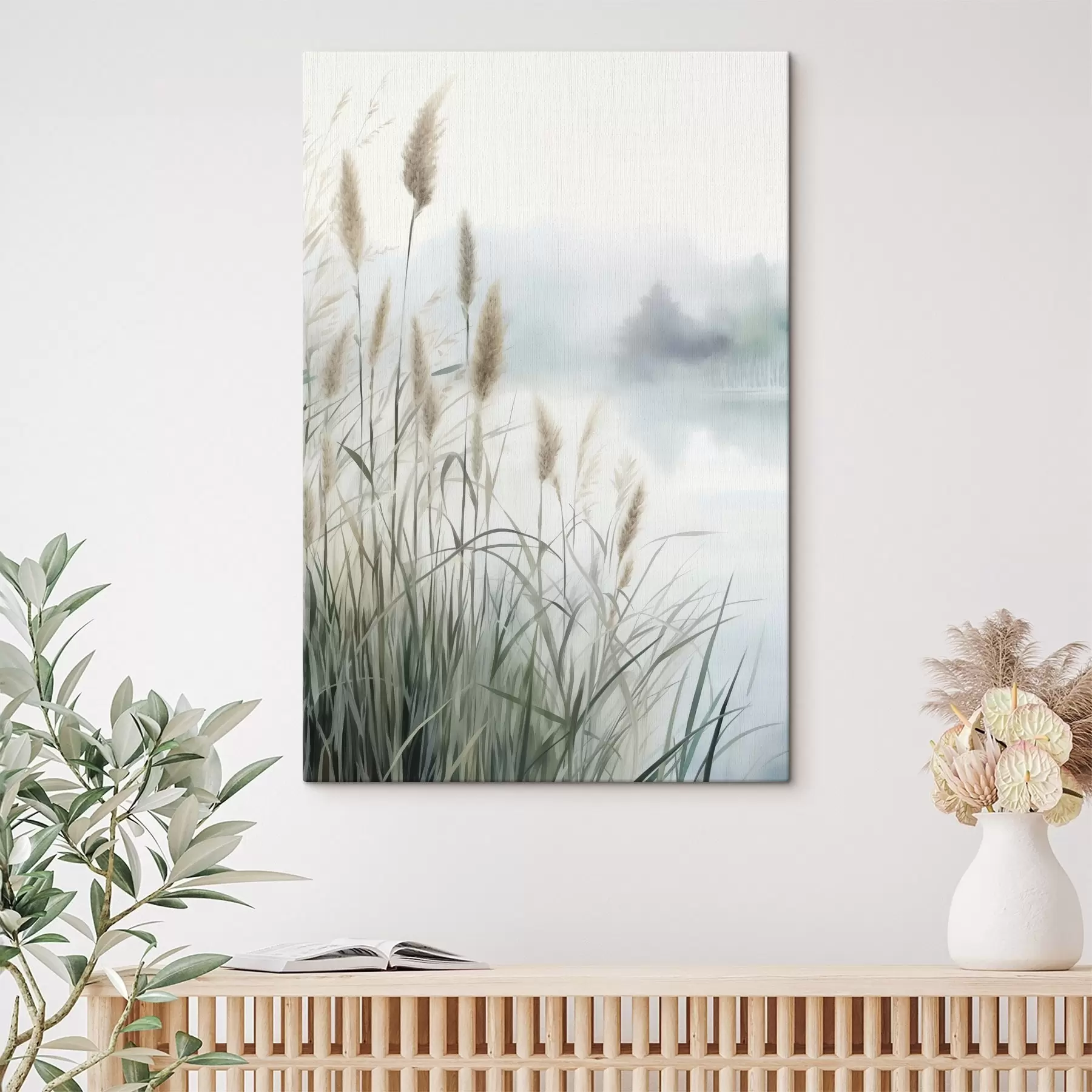  Schilderijen Riet bij het mistige meer s50964