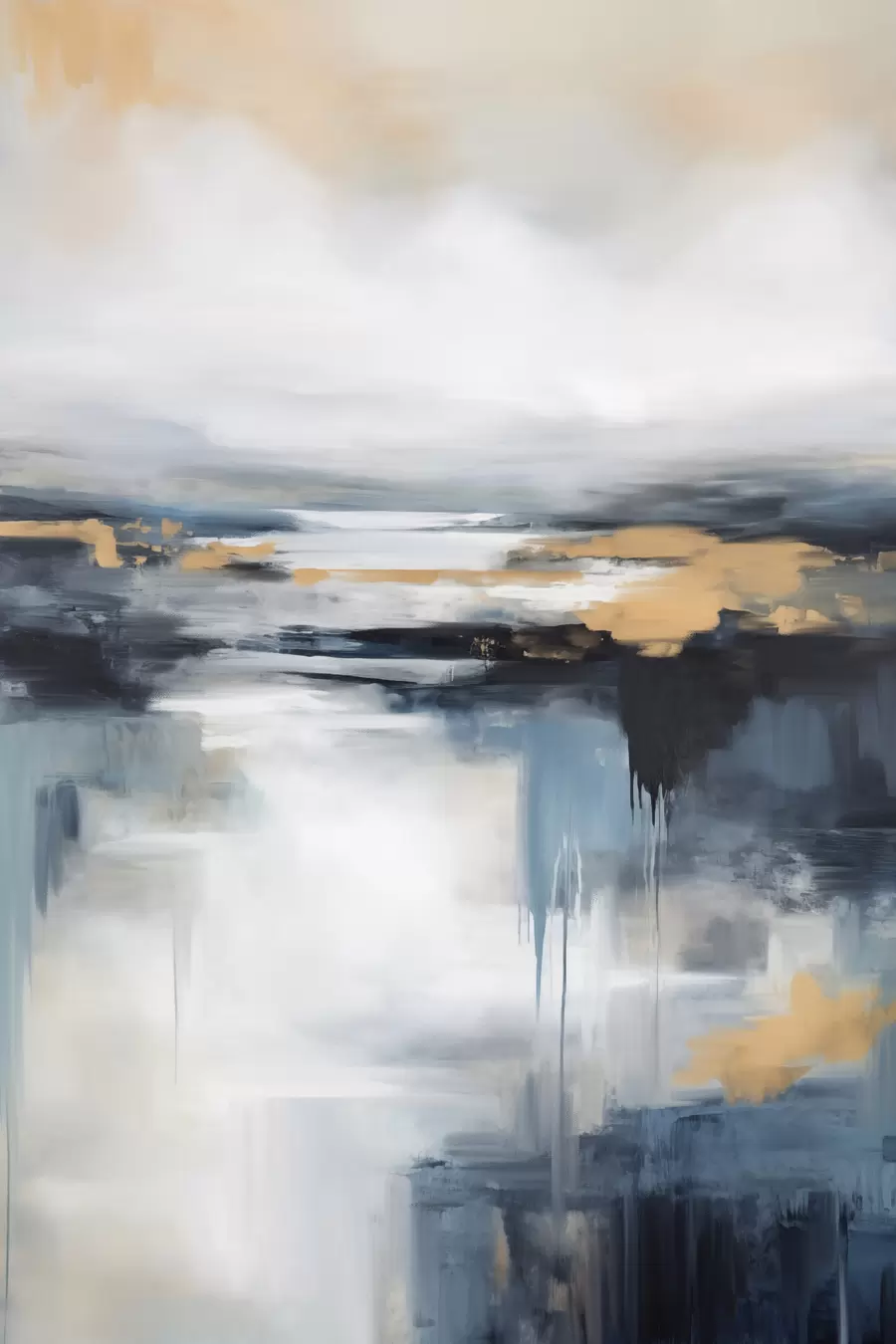 Fotobehang Abstrakt landschap met blauw, grijs en geel, in de stijl van een schilderij met textuur f50945