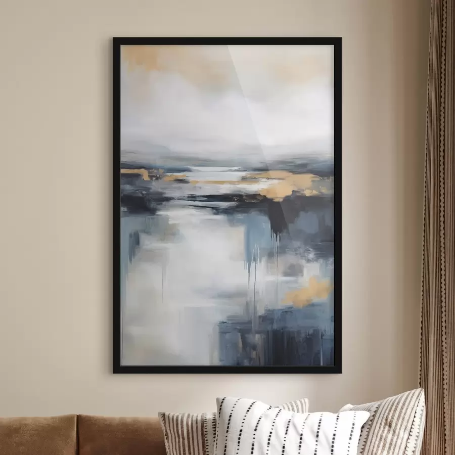 Fotobehang Abstrakt landschap met blauw, grijs en geel, in de stijl van een schilderij met textuur f50945