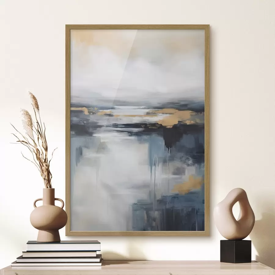 Fotobehang Abstrakt landschap met blauw, grijs en geel, in de stijl van een schilderij met textuur f50945