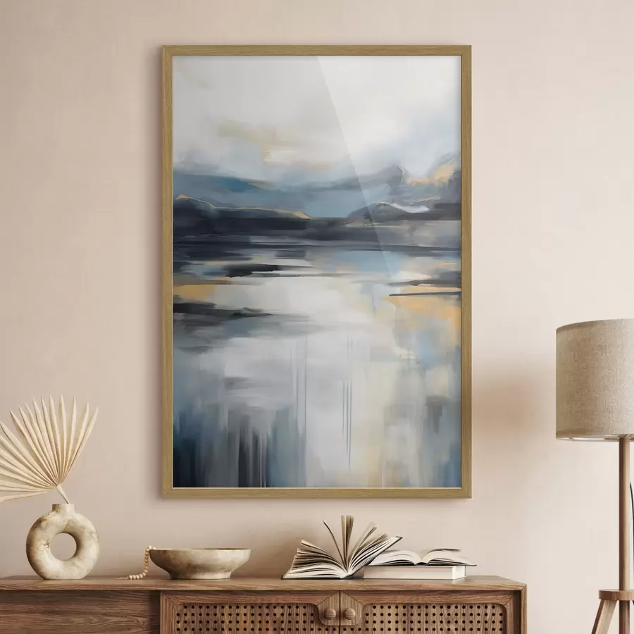 Fotobehang Abstrakt landschap met blauw, grijs en geel, in de stijl van een schilderij met textuur f50946