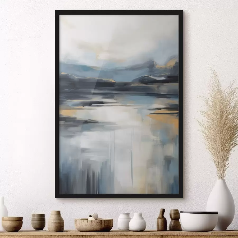 Fotobehang Abstrakt landschap met blauw, grijs en geel, in de stijl van een schilderij met textuur f50946
